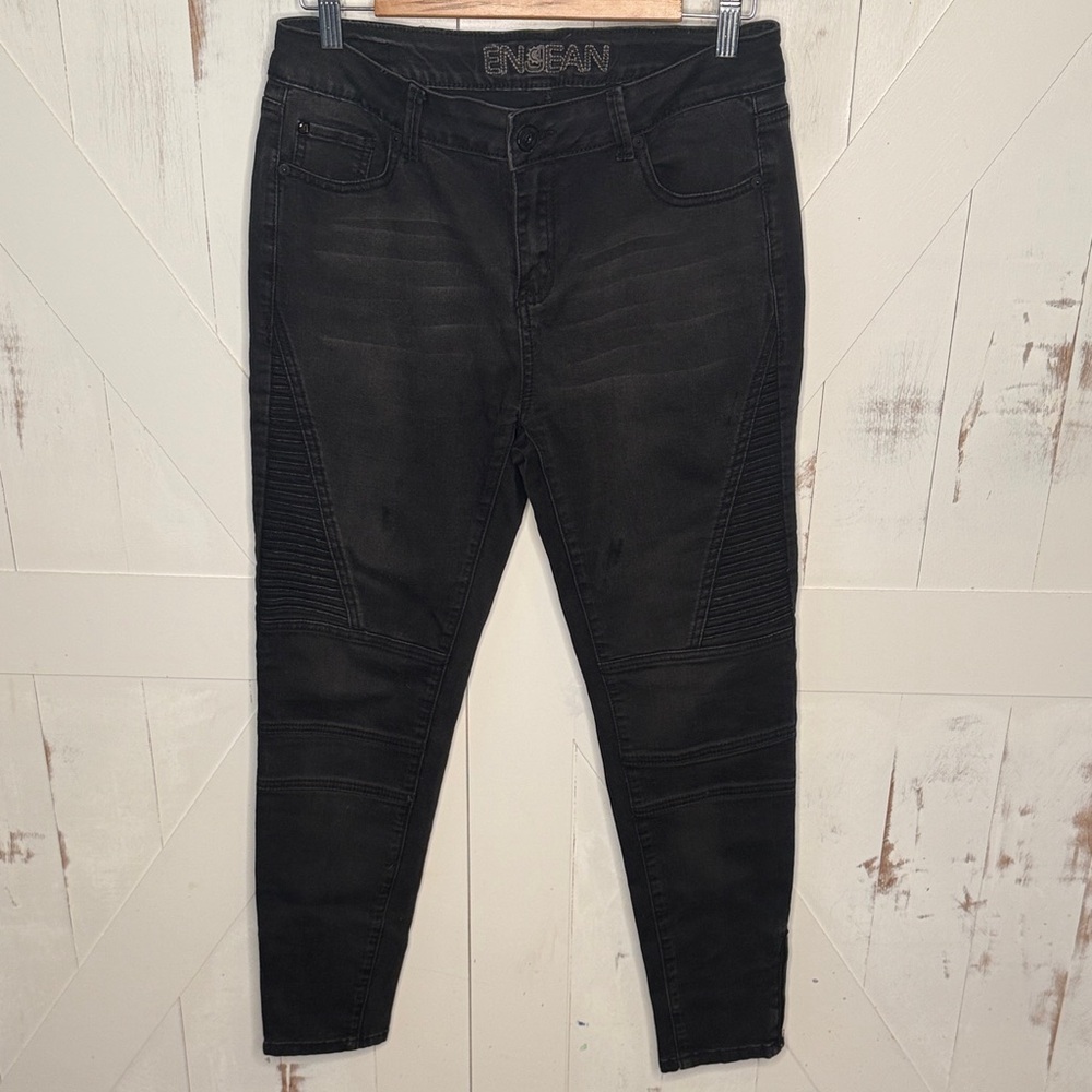 Enjean Women's Black Moto Skinny Jeans
